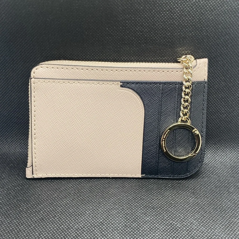 ♠️KATE SPADE♠️Cameron Warm Beige/Black Medium L-Zip Card Holder/NWT